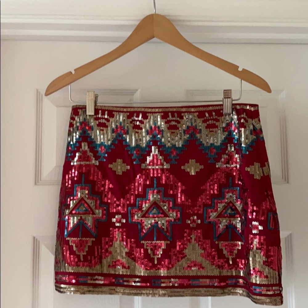 Verty Aztec Print Sequin Mini Skirt